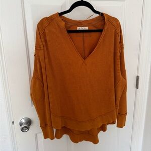 Free People Rust V-Neck Sweater